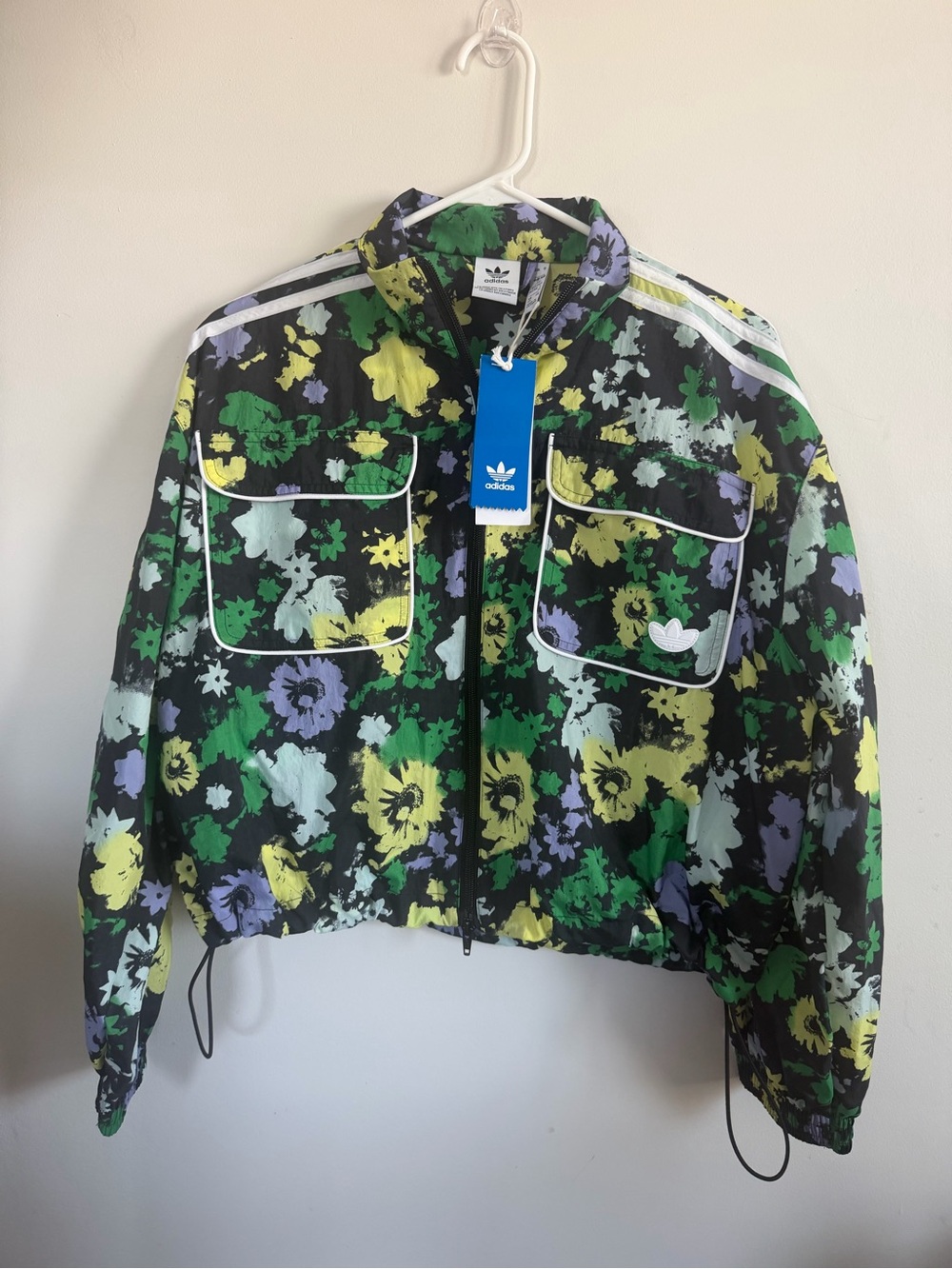 adidas Floral-Print Women's Bomber Jacket - Black, Green & Yellow